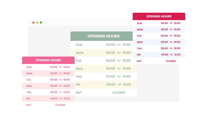Opening Hours - Colorful skins selection for your Unbounce landing page