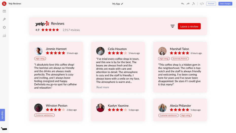 Yelp Reviews for Weebly