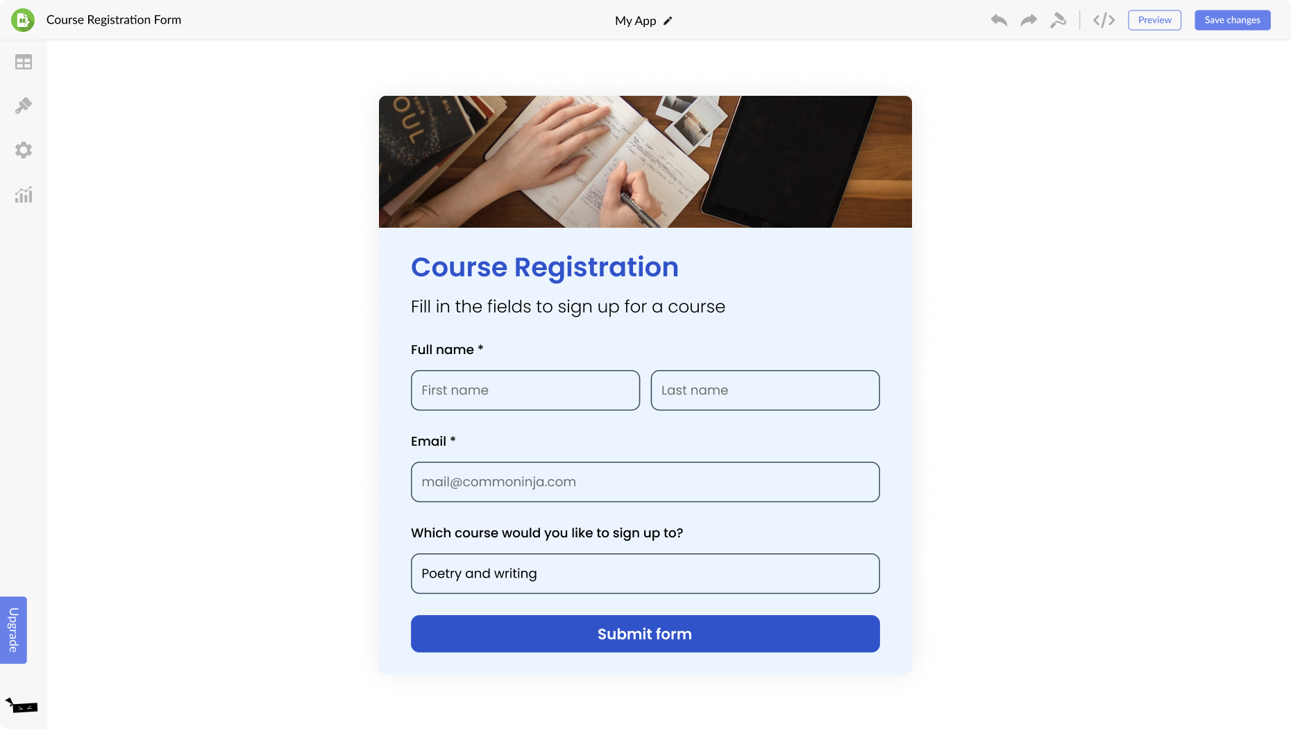 Course Registration Form for Yola