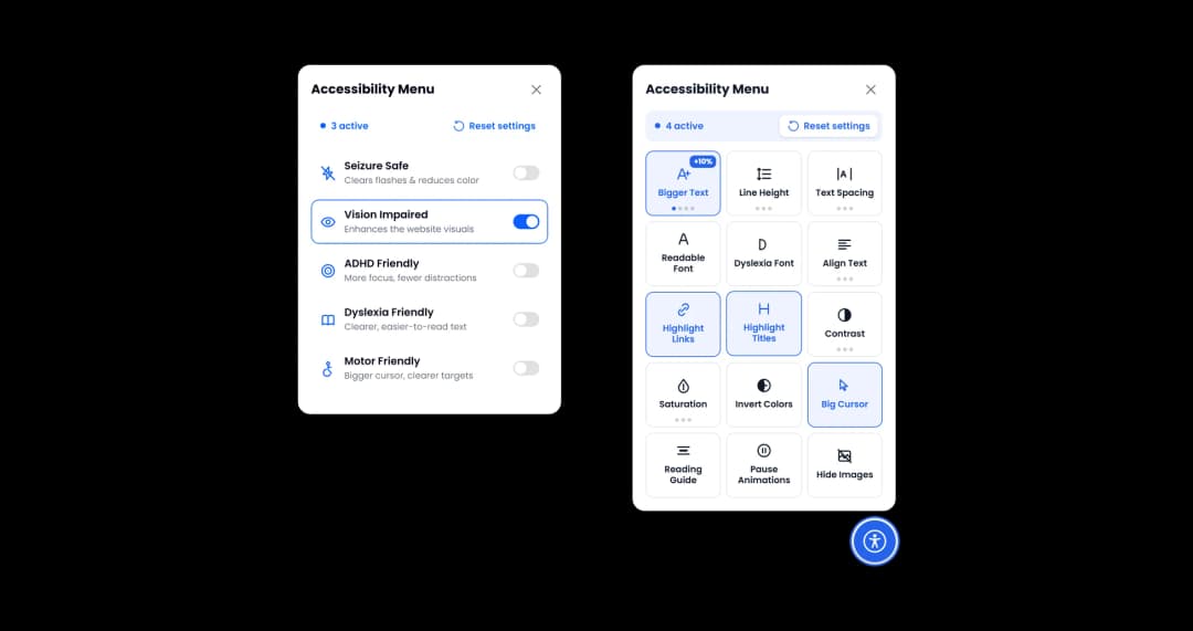 Accessibility widget preview