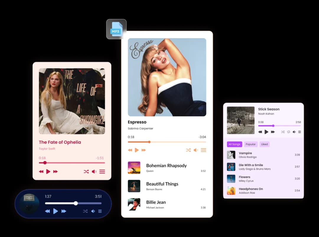 MP3 Player widget preview