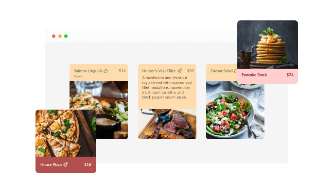 Restaurant Menu Flip Cards - There are multiple skins for your Wagtail website