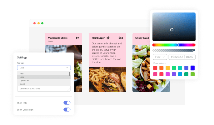 Restaurant Menu Flip Cards - Completely customizable widget