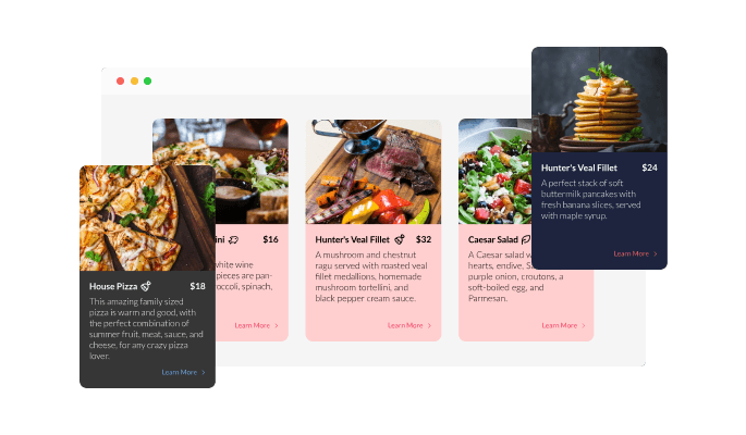 Restaurant Menu List - There are colorful skins for your Microsoft Power Pages website