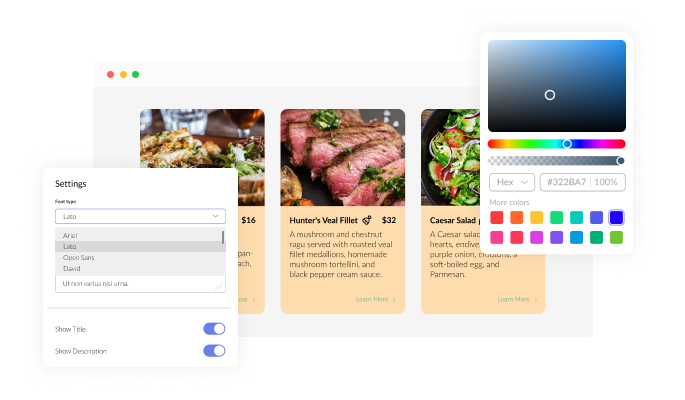 Restaurant Menu List - The widget design is fully customizable