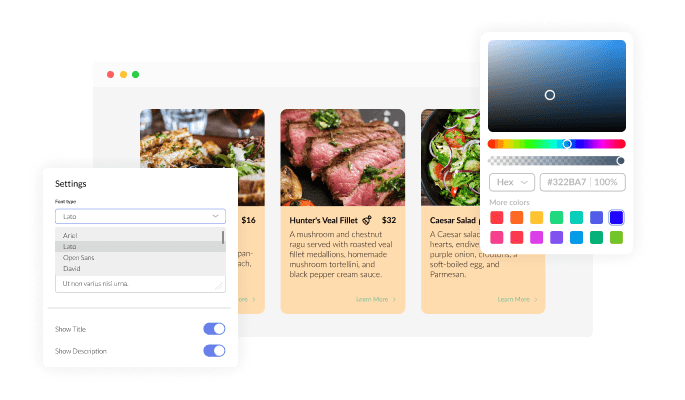Restaurant Menu List - Totally customizable integration
