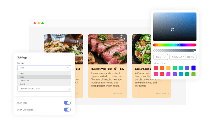 Restaurant Menu List - You can fully customize the widget design