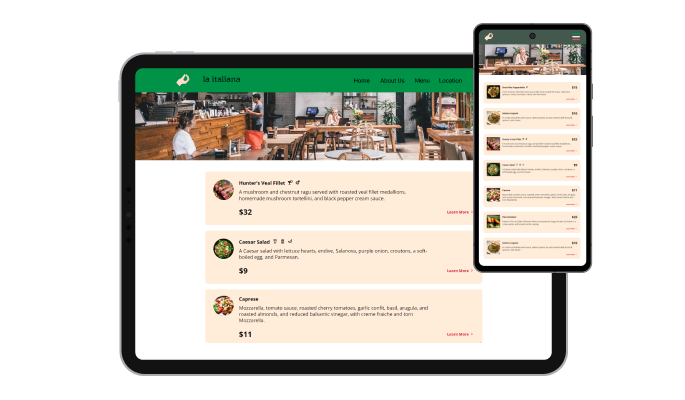 Restaurant Menu List - A perfect responsive design for your Bazium website