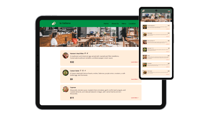 Restaurant Menu List - Responsive Design for your Bookmark website