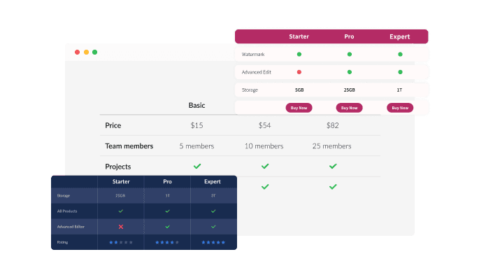 Comparison Tables - Various Skins for your MyCashflow store