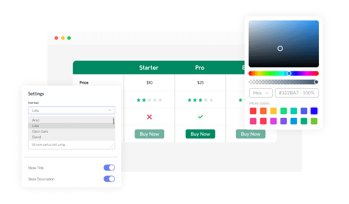 Comparison Tables - The design is fully customizable