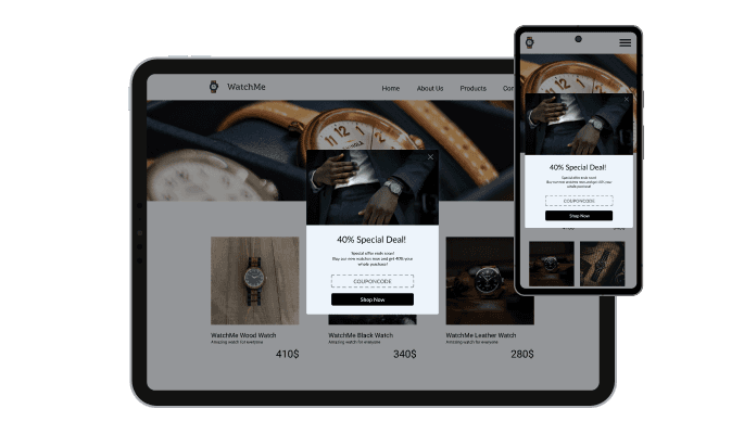 Coupon Popup - It's all about responsive design for your Website Box website