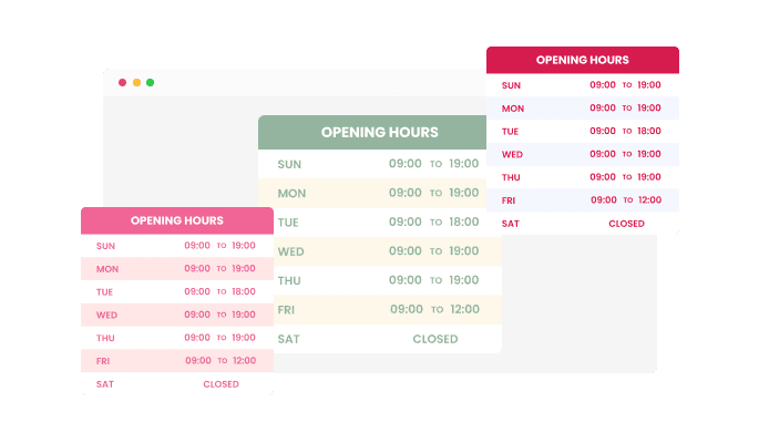 Opening Hours - Stunning skins to choose from for your PinnacleCart store