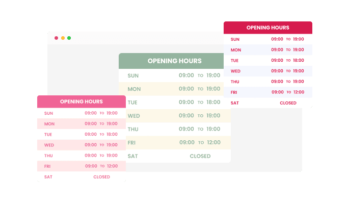 Opening Hours - Colorful skins selection for your Neocities website