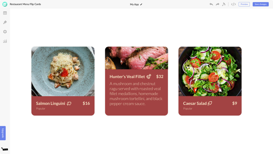 Restaurant Menu Flip Cards for Commerce Vision