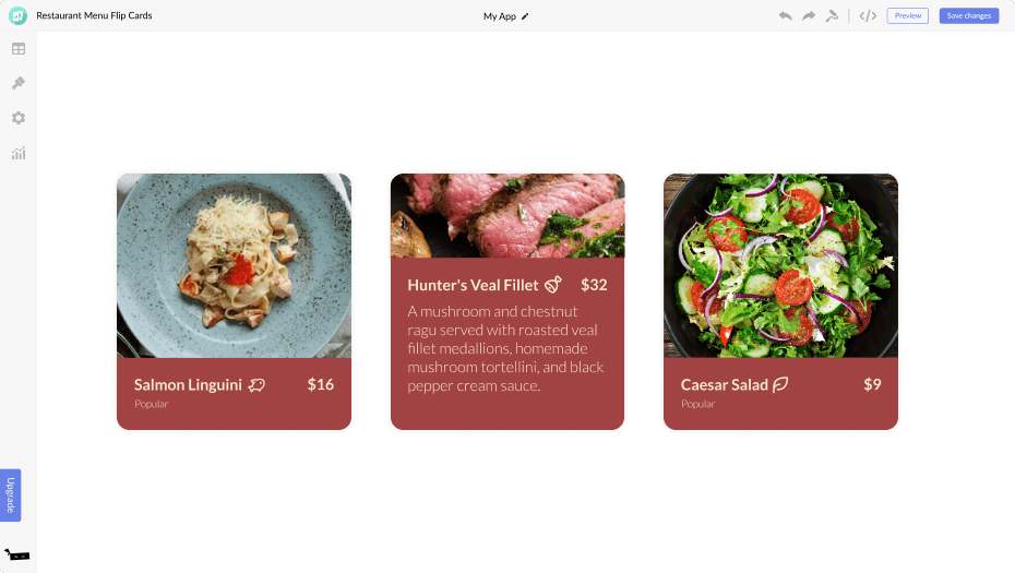 Restaurant Menu Flip Cards for SHOPLINE