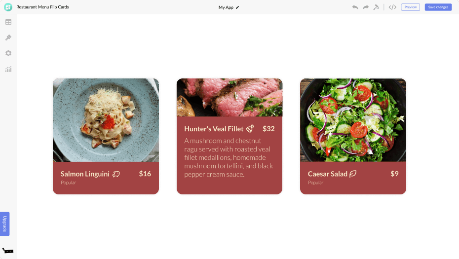 Restaurant Menu Flip Cards for W3Schools Spaces