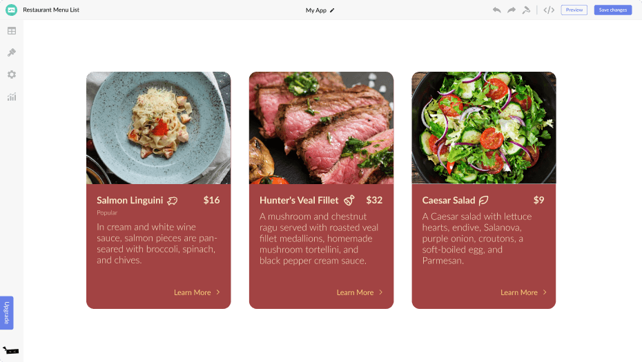 Restaurant Menu List for ScoreApp