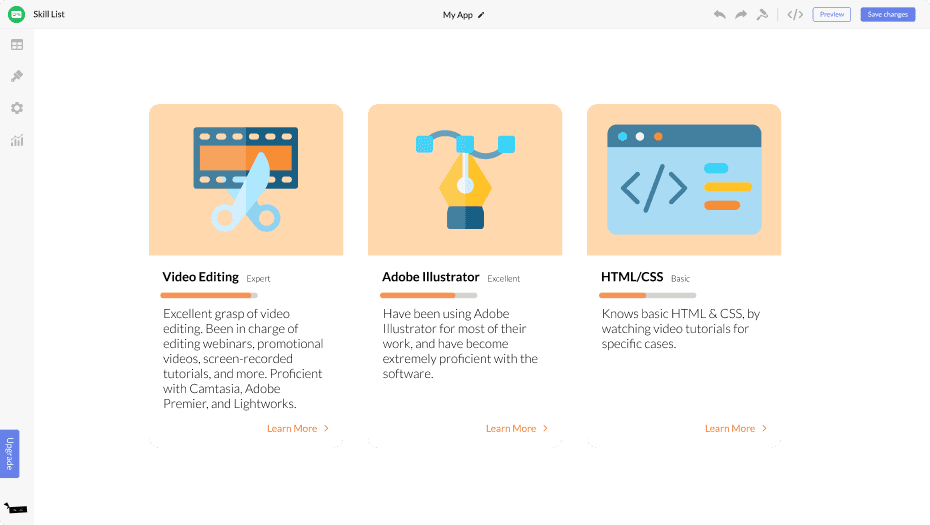 Skill List for Tailor Brands Website Builder
