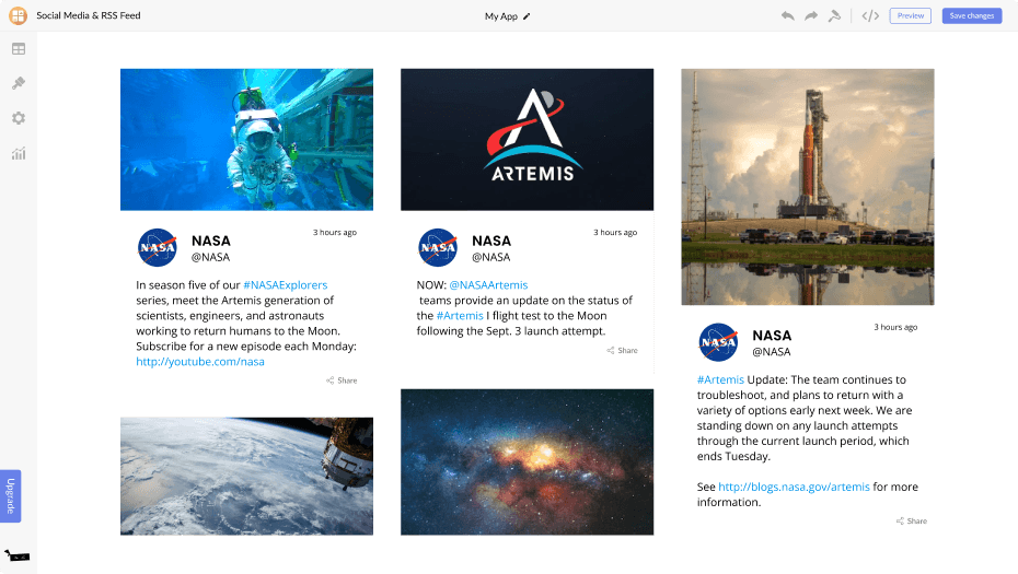 Social Media & RSS Feeds for Mozello