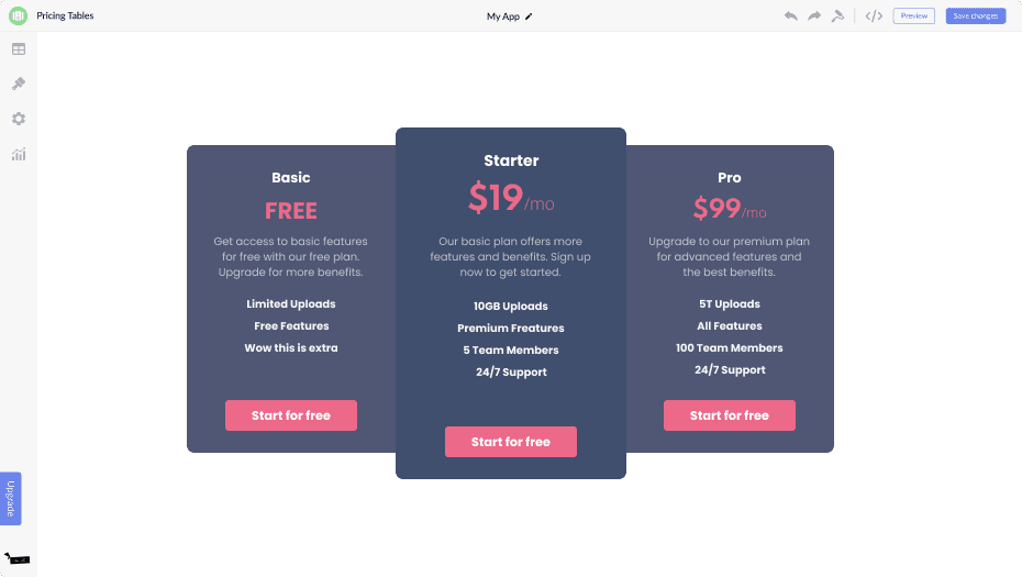 Pricing Tables for Carrd