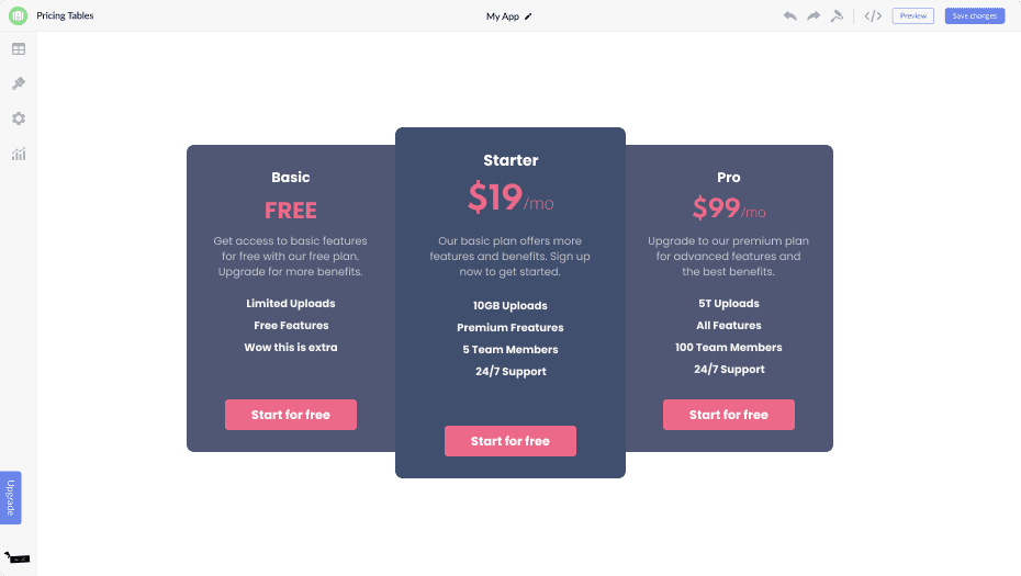 Pricing Tables for PageXL