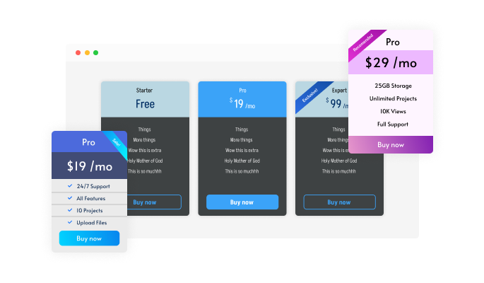 Pricing Tables - Pricing tables for 10Web Ribbons