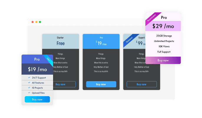 Pricing Tables - Pricing tables for Jemi Ribbons