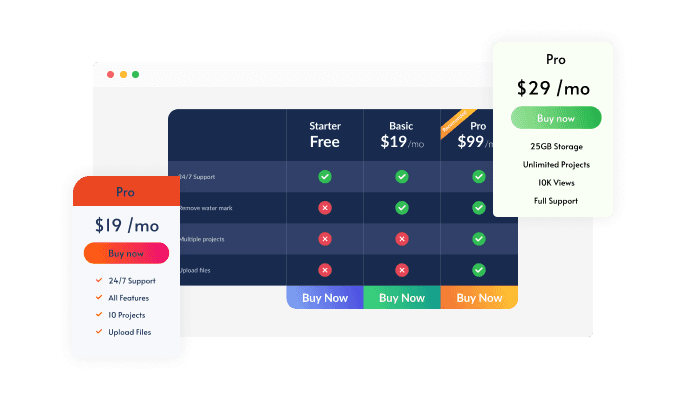 Pricing Tables - There are colorful skins for your Carrd website