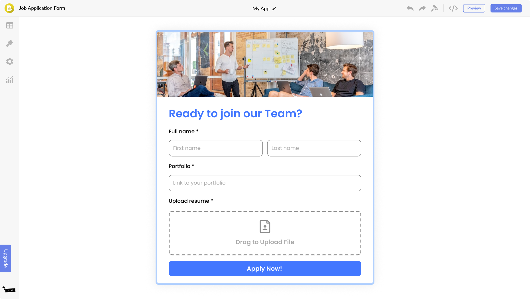 Job Application Form for Tailor Brands Website Builder