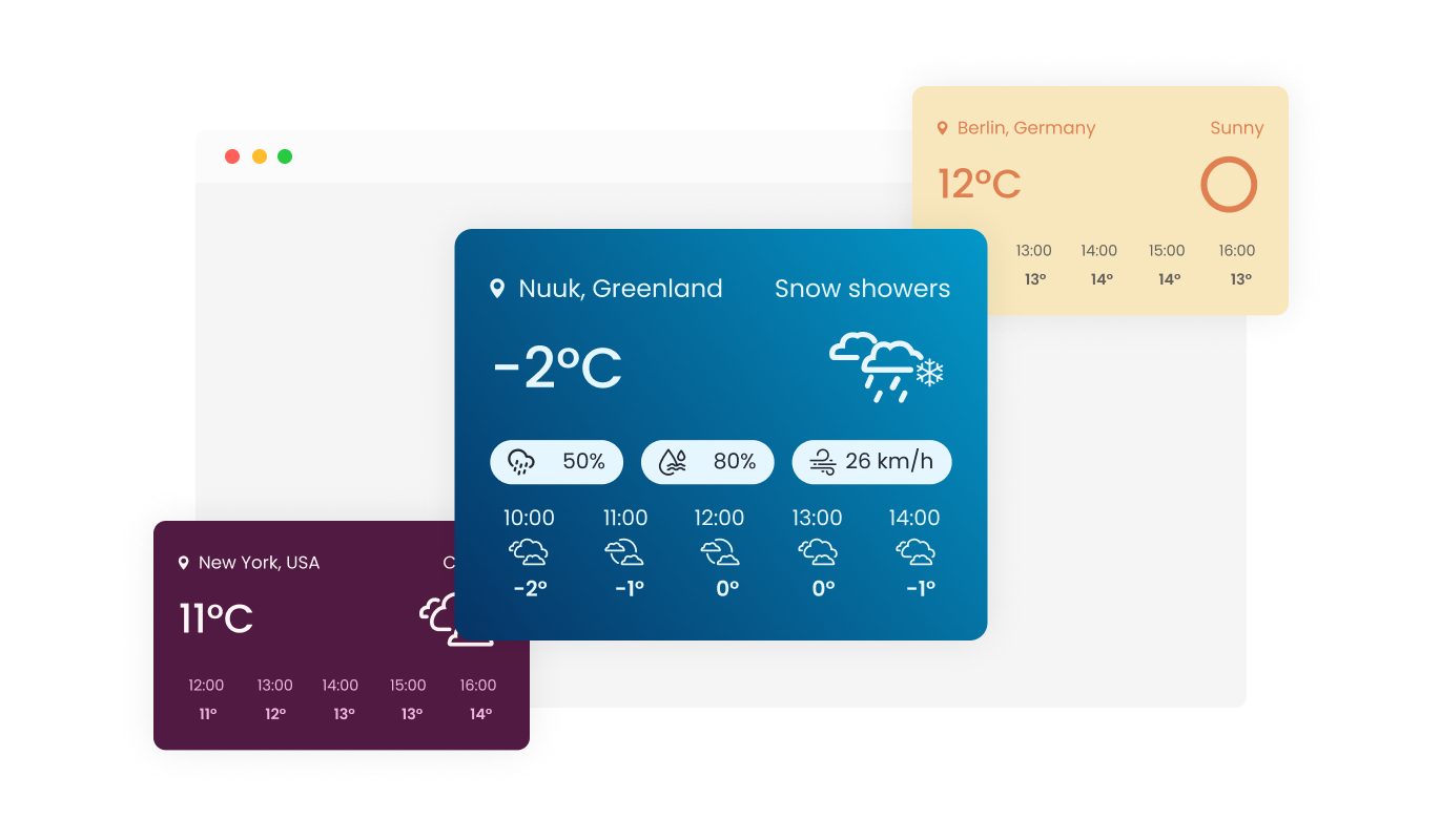 Live Weather Forecast - Multiple Skins for Cloudflare Pages Live weather forecast widget