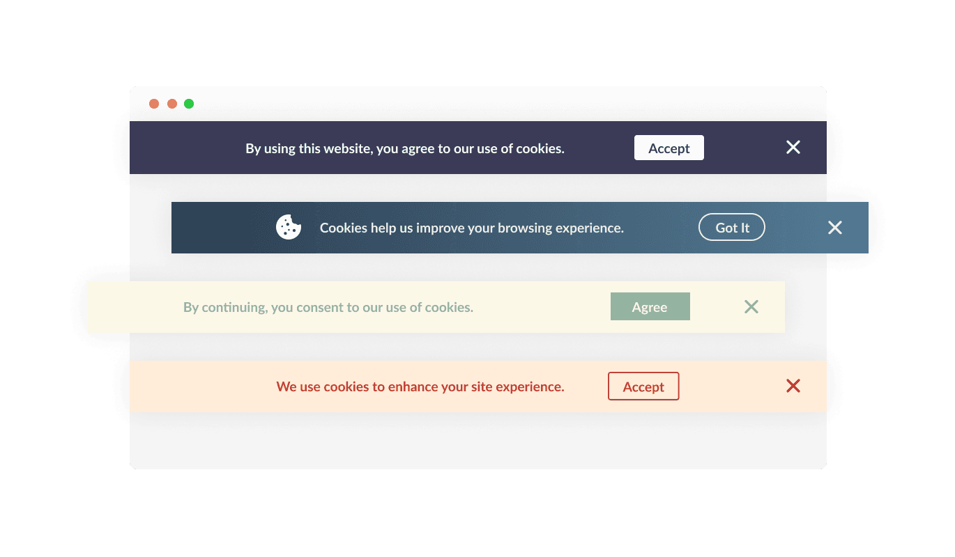 Cookies Consent Bar - Diverse Swipe Pages Consent Bar Styles