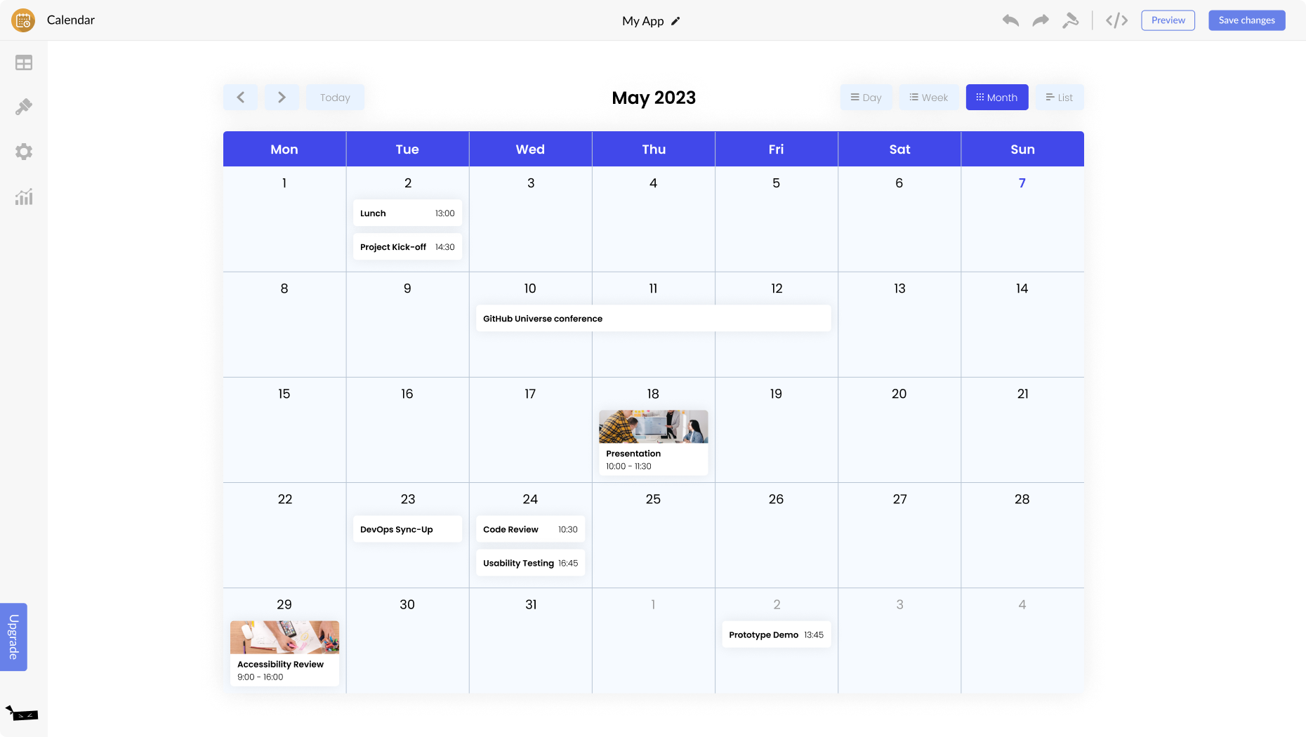 Calendar for  Onepage