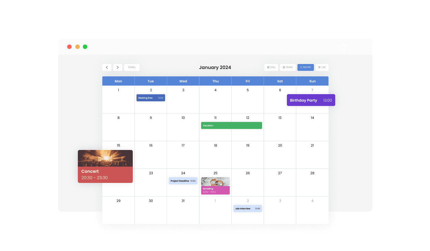 Calendar - Customizable Colors for Your Weebly app