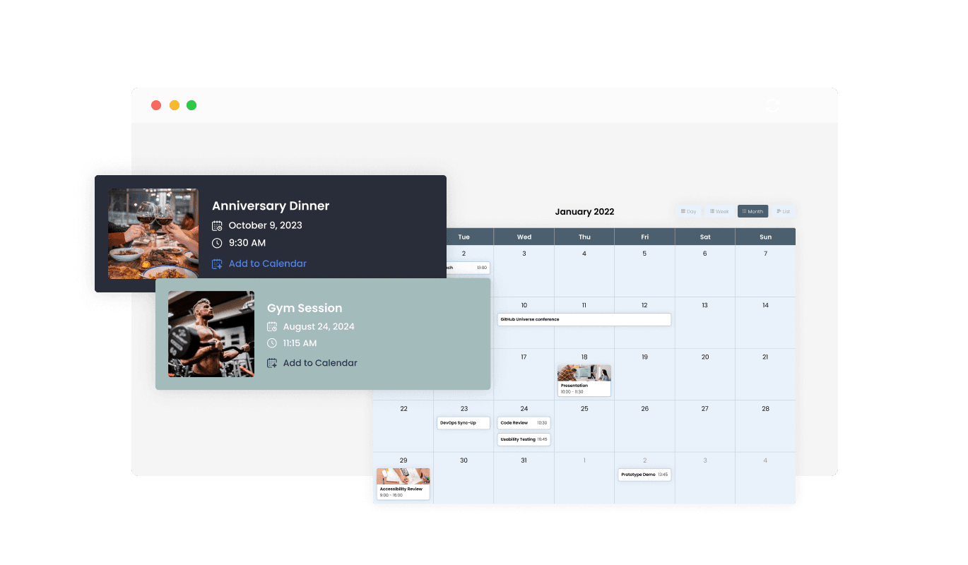 Calendar - Visualize Events with Media Integration