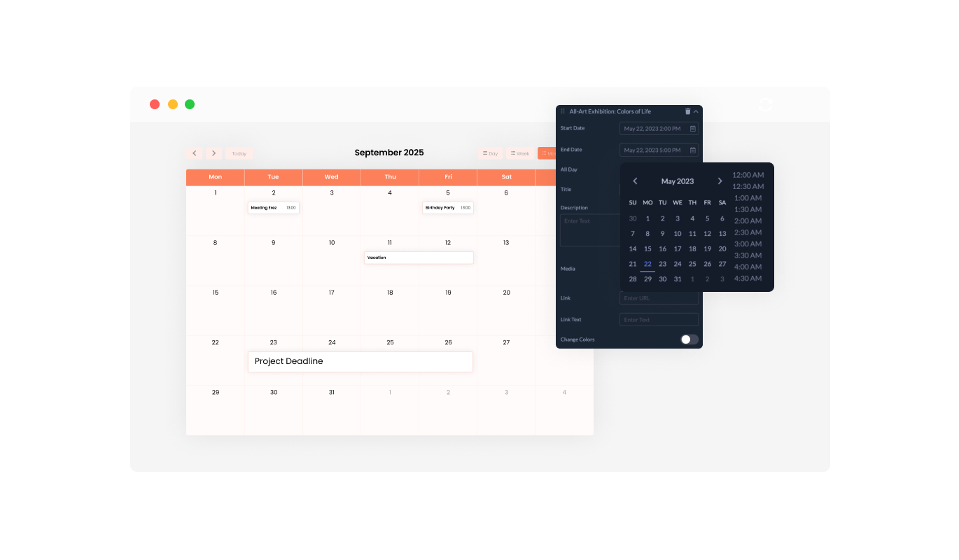 Calendar - Choose Your Start Date with Flexible Options in Ukit Calendar widget