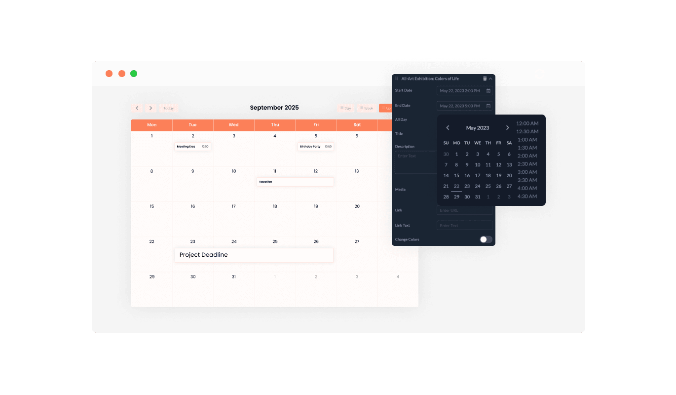 Calendar - Customizable Start Date Views on Zinja Calendar widget