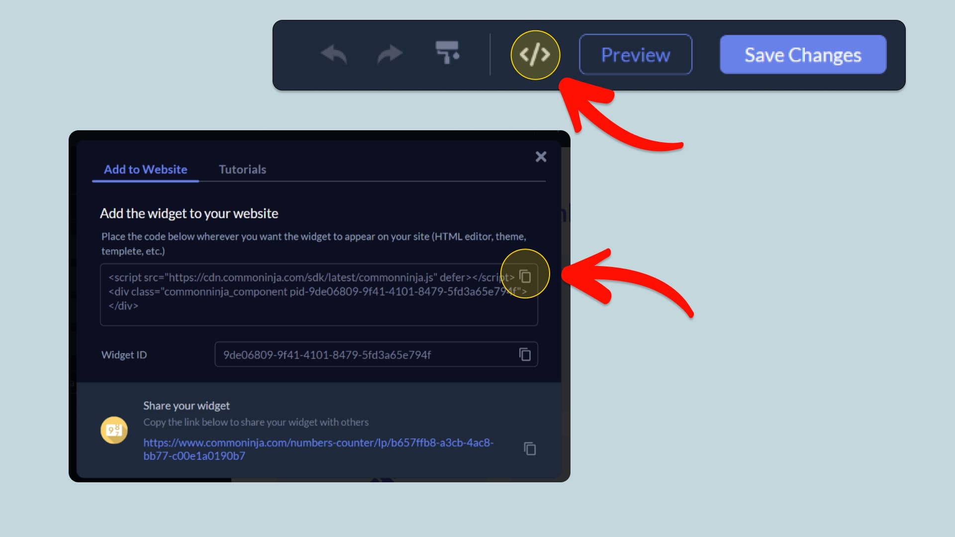 Copy the Pricing Slider Embed Code