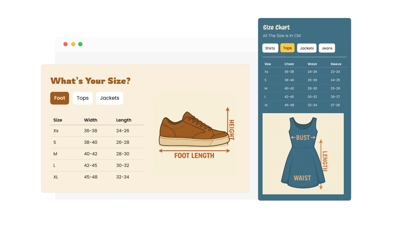 Size Chart - Multi-Category Support with Tabs