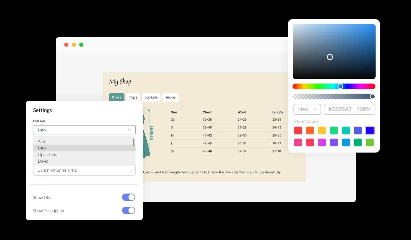 Size Chart - Fully Customizable Size Chart Widget