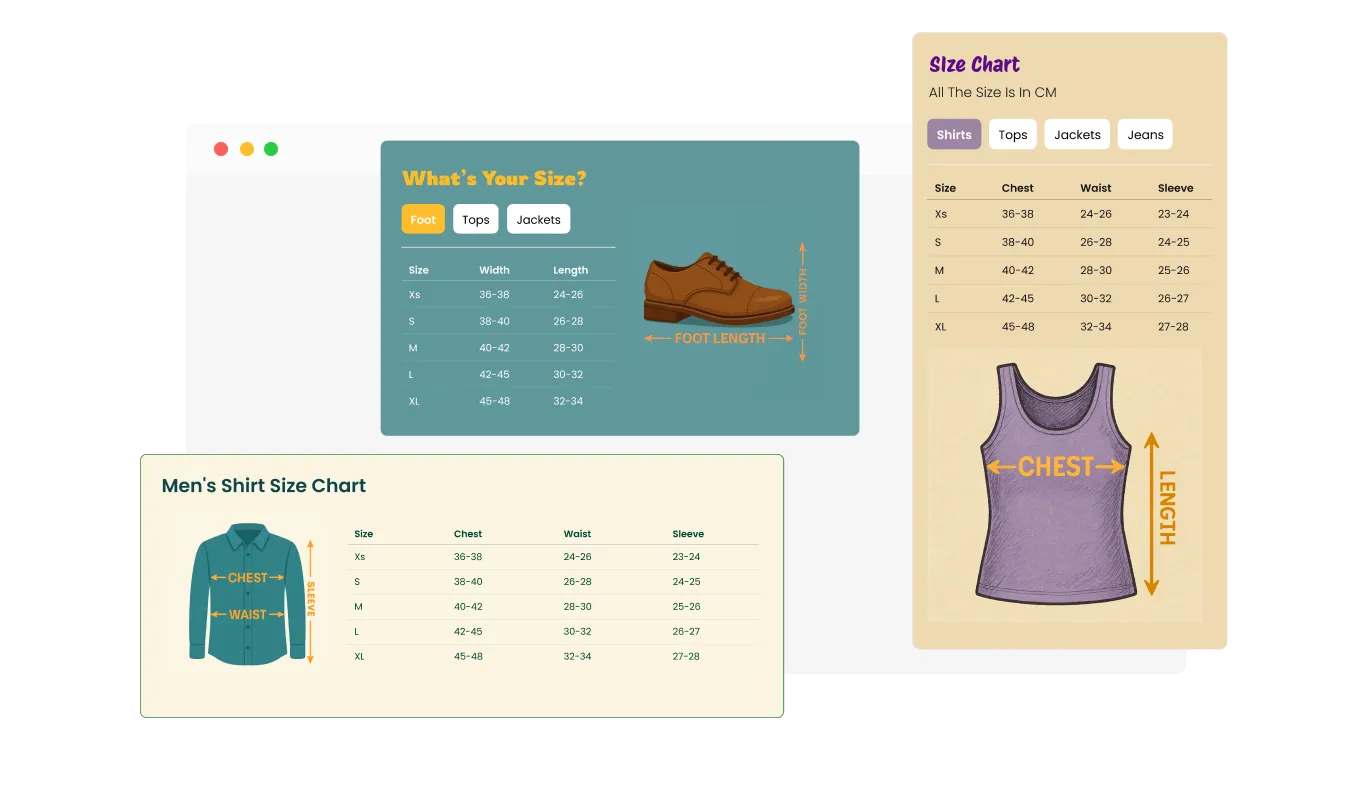 Size Chart - Visual Illustrations with Custom Image Upload