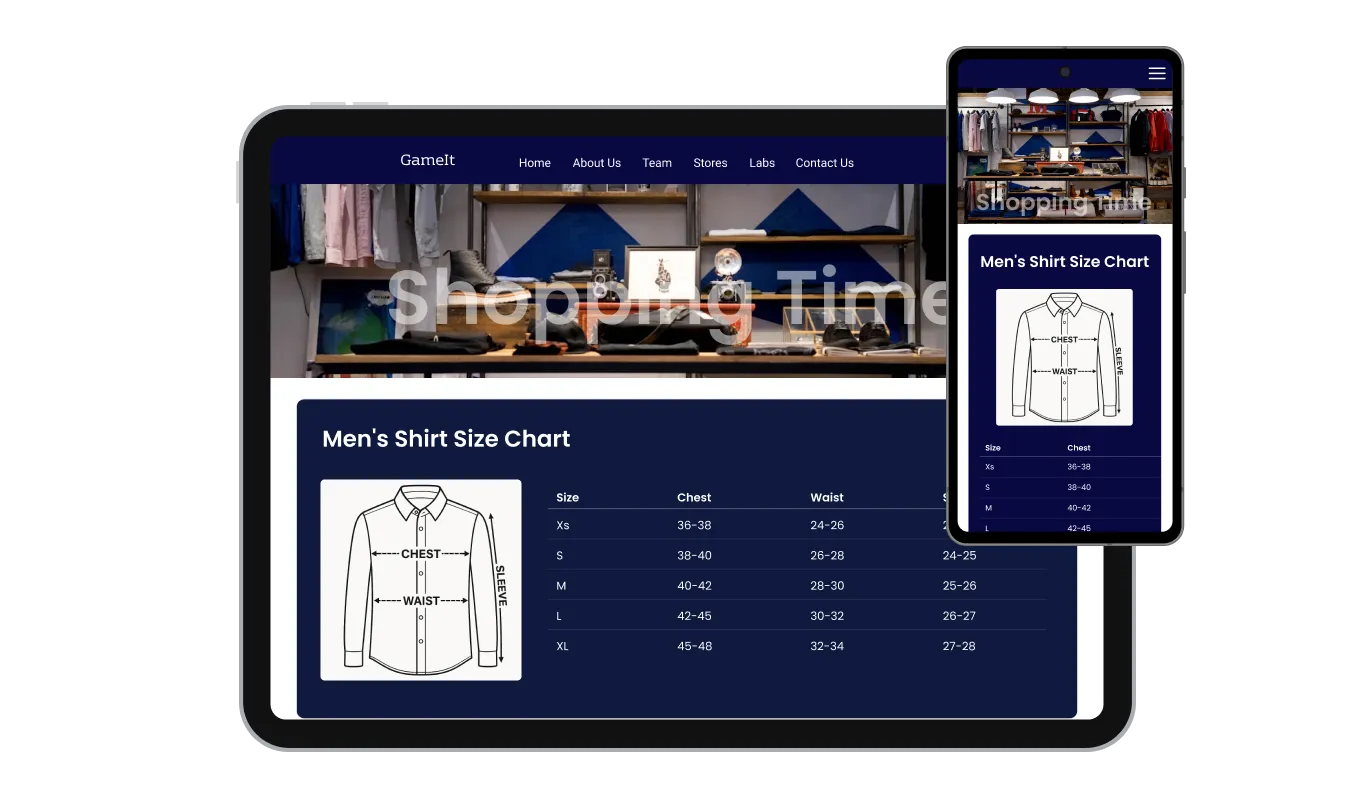 Size Chart - Perfectly Responsive Size Chart