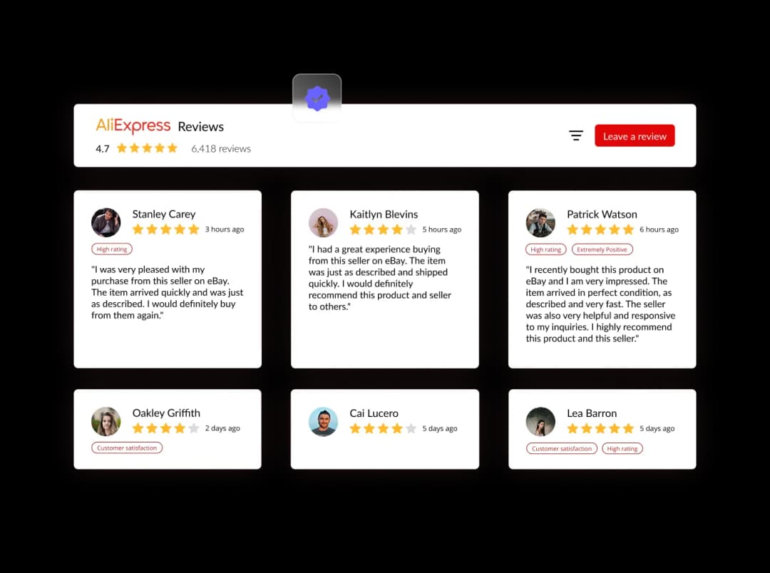 AliExpress Reviews widget preview