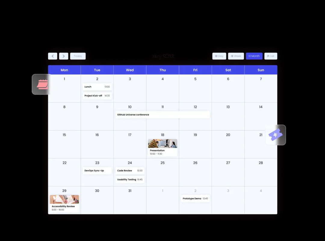 Events Calendar widget preview