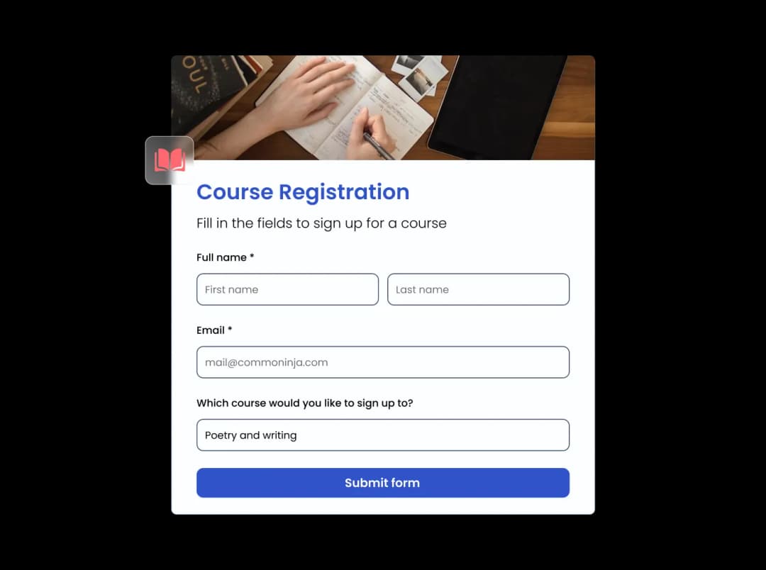 Course Registration Form widget preview