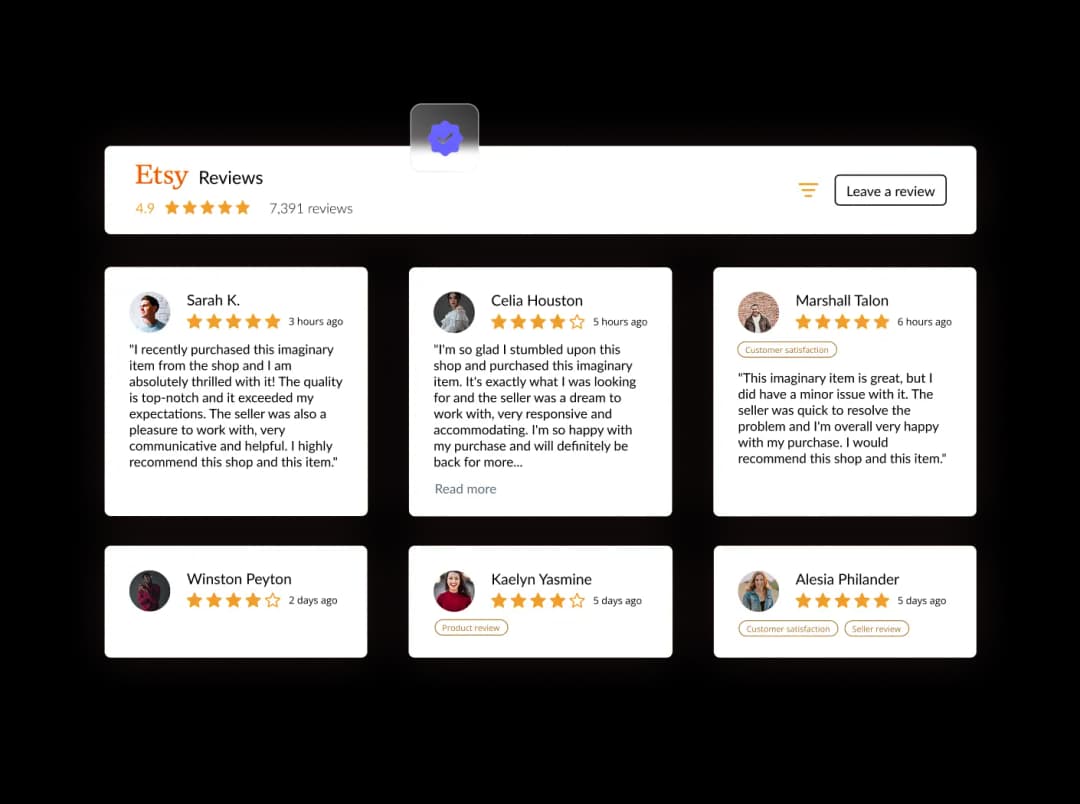 Etsy Reviews widget preview