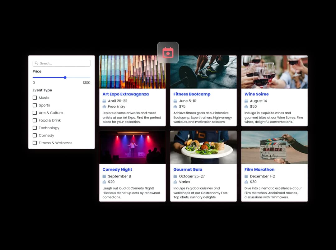 Event Listings widget preview