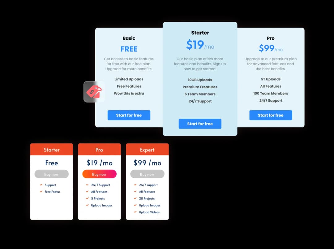 Pricing Tables widget preview