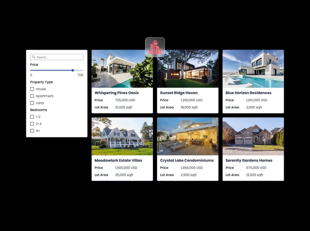 Real Estate Listings widget preview