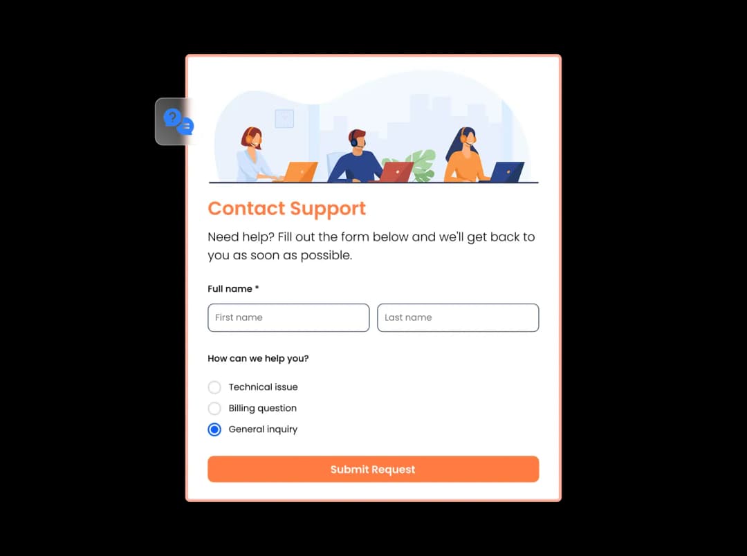 Support Form widget preview